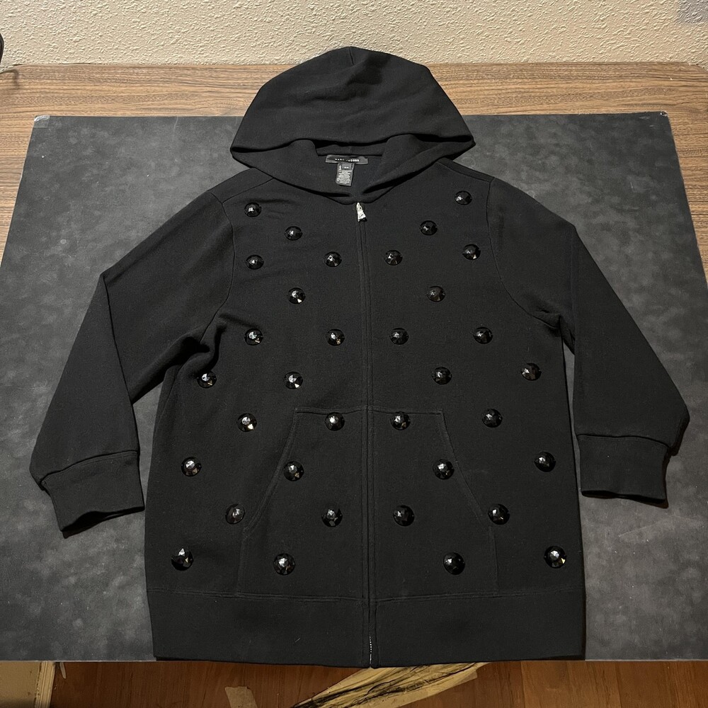 Marc Jacobs Hoodie Womens Medium Black Jewel Embellished Full Zip Sweatshirt